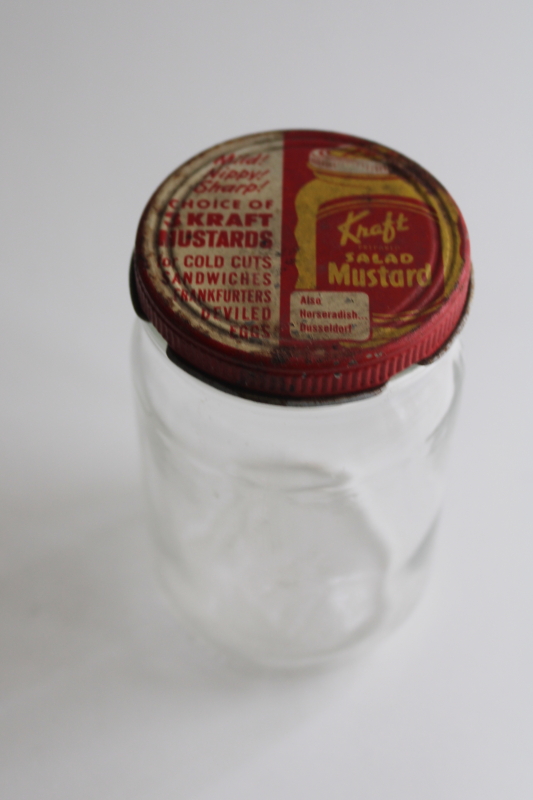 photo of vintage glass jar w/ printed metal lid advertising Kraft mustard & horseradish spread  #1