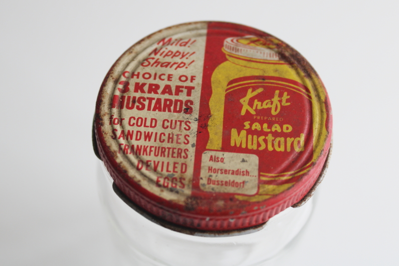 photo of vintage glass jar w/ printed metal lid advertising Kraft mustard & horseradish spread  #2