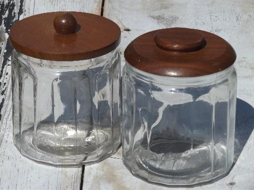 photo of vintage glass jars for cigars or pipe tobacco, canisters w/ wood lids #1