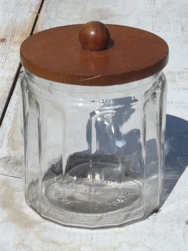 photo of vintage glass jars for cigars or pipe tobacco, canisters w/ wood lids #2