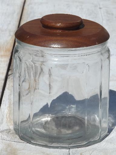 photo of vintage glass jars for cigars or pipe tobacco, canisters w/ wood lids #4