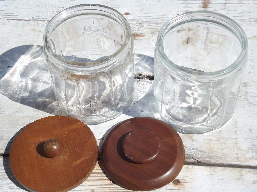 photo of vintage glass jars for cigars or pipe tobacco, canisters w/ wood lids #7