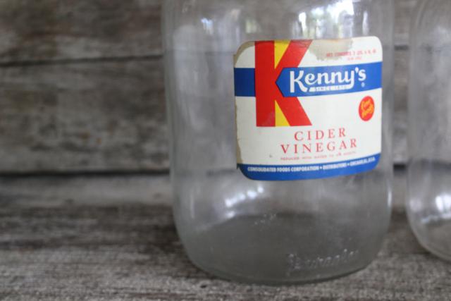 photo of vintage glass jars w/ wire bail handles, primitive old vinegar bottles w/ paper label #2