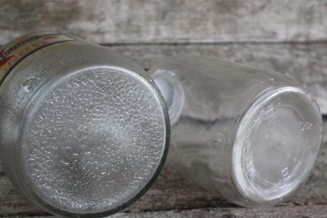 photo of vintage glass jars w/ wire bail handles, primitive old vinegar bottles w/ paper label #5