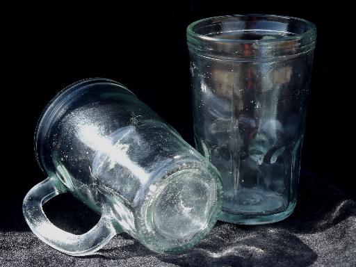 photo of vintage glass jelly jar mugs, set of fruit preserve jars w/ cup handles #3