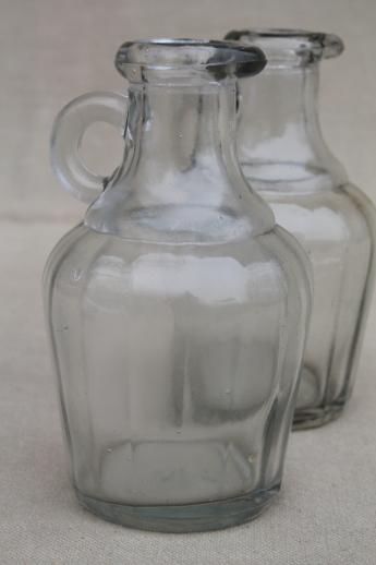 photo of vintage glass jug bottles, lot of old glass syrup jugs or vinegar cruets #5