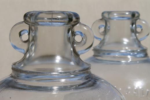 photo of vintage glass jugs, primitive half gallon jug bottles w/ ears for bail handles #6