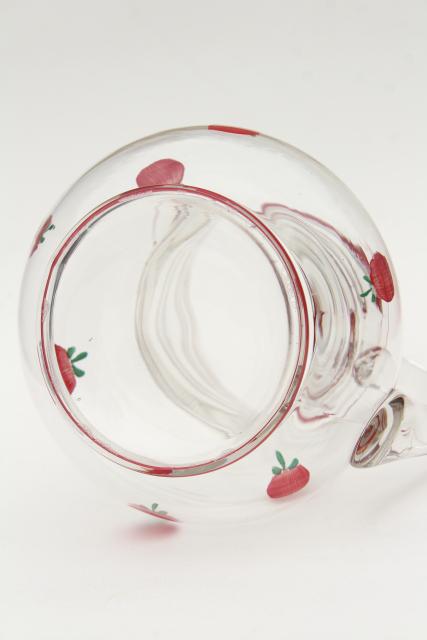 photo of vintage glass juice pitcher w/ hand painted tiny red tomatoes, retro kitchen glassware #7