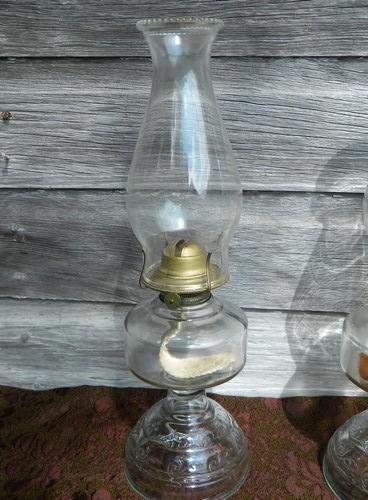 photo of vintage glass kerosene or oil lamps w/hurricane chimneys P&A Risdon #2