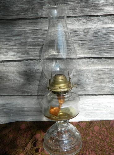 photo of vintage glass kerosene or oil lamps w/hurricane chimneys P&A Risdon #3
