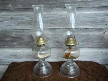 catalog photo of vintage glass kerosene or oil lamps w/hurricane chimneys P&A Risdon