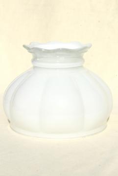 catalog photo of vintage glass lampshade, white painted 'milk glass' shade for student lamp