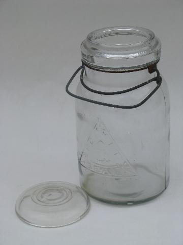 photo of vintage glass lightening lid Security Seal mason canning jar, embossed logo #2