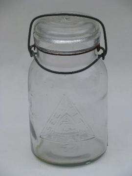 catalog photo of vintage glass lightening lid Security Seal mason canning jar, embossed logo