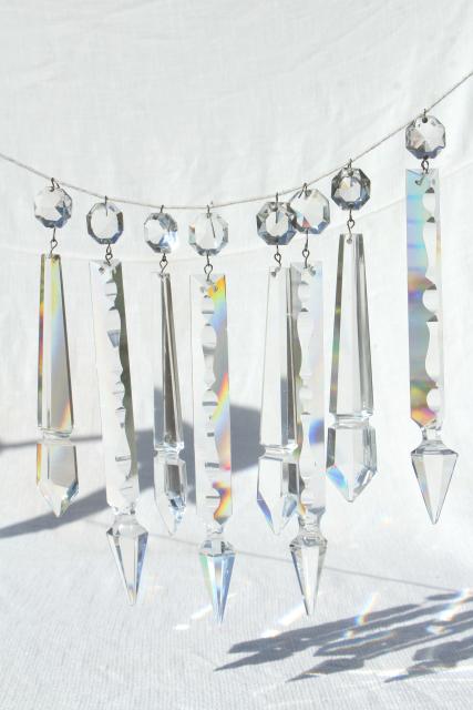 photo of vintage glass lustres, mantel lamp lusters, long glass prisms hanging ornaments #1