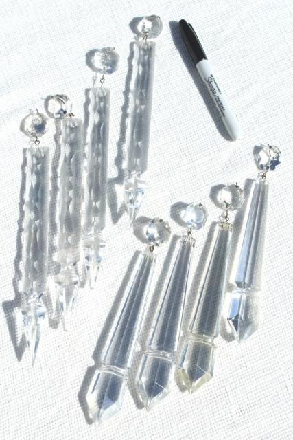 photo of vintage glass lustres, mantel lamp lusters, long glass prisms hanging ornaments #2