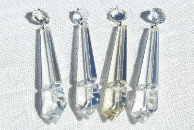 photo of vintage glass lustres, mantel lamp lusters, long glass prisms hanging ornaments #4