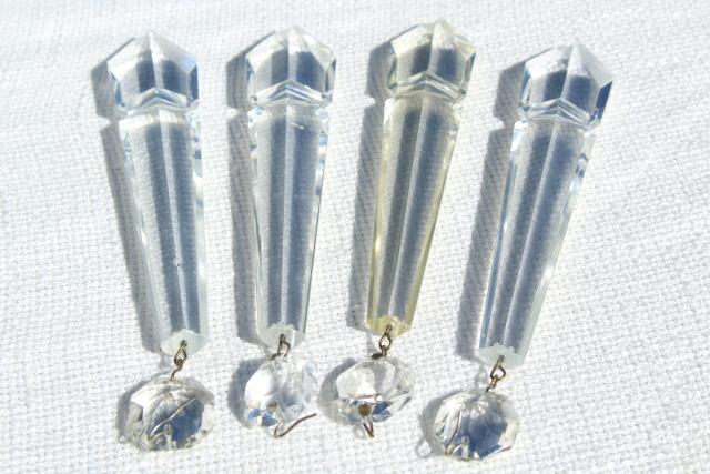 photo of vintage glass lustres, mantel lamp lusters, long glass prisms hanging ornaments #5