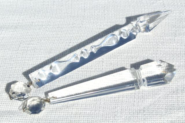 photo of vintage glass lustres, mantel lamp lusters, long glass prisms hanging ornaments #6