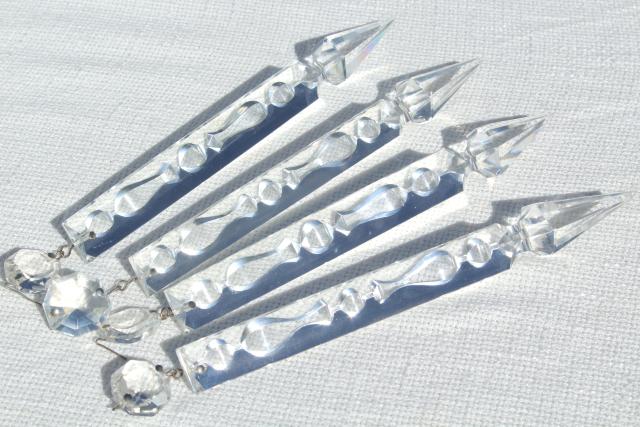 photo of vintage glass lustres, mantel lamp lusters, long glass prisms hanging ornaments #7