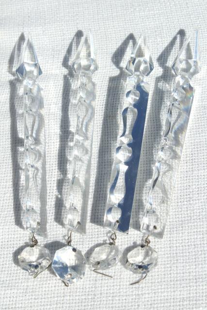 photo of vintage glass lustres, mantel lamp lusters, long glass prisms hanging ornaments #8