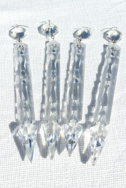 photo of vintage glass lustres, mantel lamp lusters, long glass prisms hanging ornaments #9