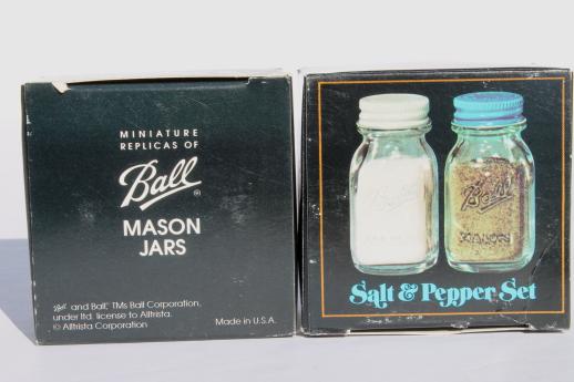 photo of vintage glass mason jars S&P shakers w/ metal shaker lids, new old stock lot #6