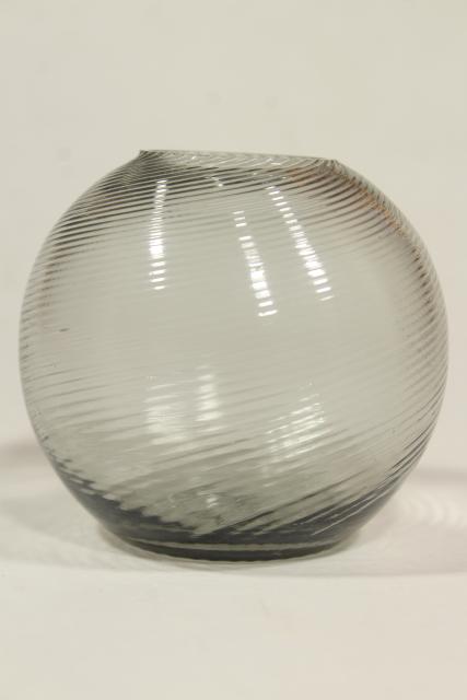 photo of vintage glass match holder / striker vase, swirl pattern hand blown glass ball #1