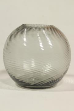 vintage glass match holder / striker vase, swirl pattern hand blown glass ball