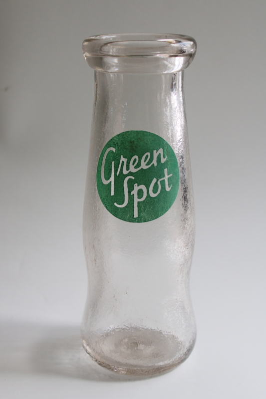 photo of vintage glass milk bottle Green Spot soda advertising, rustic modern neutral decor  #1