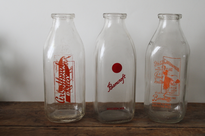 photo of vintage glass milk bottles dairy advertising Bornhoff's, Bancroft Madison, Arbuthnot Janesville Wis  #1