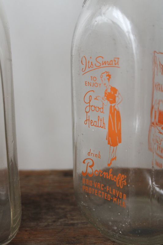 photo of vintage glass milk bottles dairy advertising Bornhoff's, Bancroft Madison, Arbuthnot Janesville Wis  #2