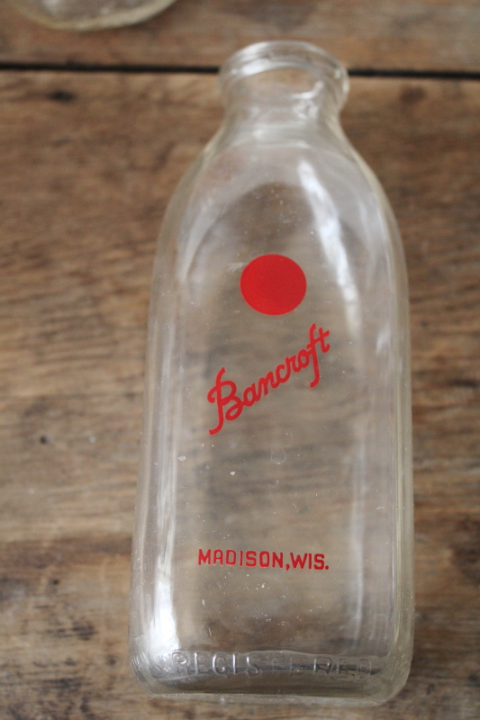 photo of vintage glass milk bottles dairy advertising Bornhoff's, Bancroft Madison, Arbuthnot Janesville Wis  #4