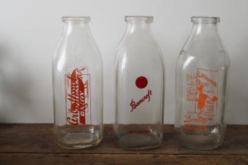 catalog photo of vintage glass milk bottles dairy advertising Bornhoff's, Bancroft Madison, Arbuthnot Janesville Wis 