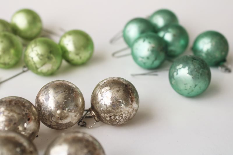 photo of vintage glass ornaments w/ antique look worn silvering, little glass balls for tabletop Christmas tree #2