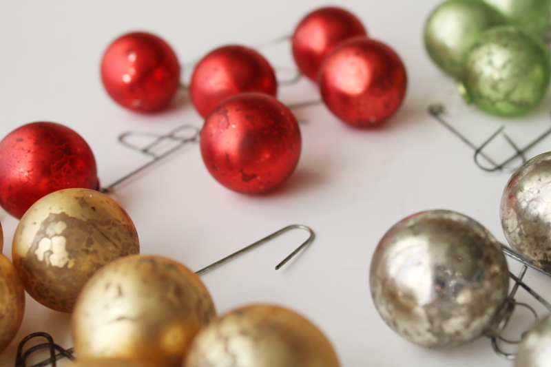photo of vintage glass ornaments w/ antique look worn silvering, little glass balls for tabletop Christmas tree #4