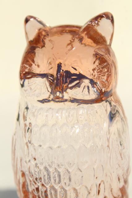 photo of vintage glass owl jar, figural candy container in pink depression glass #2