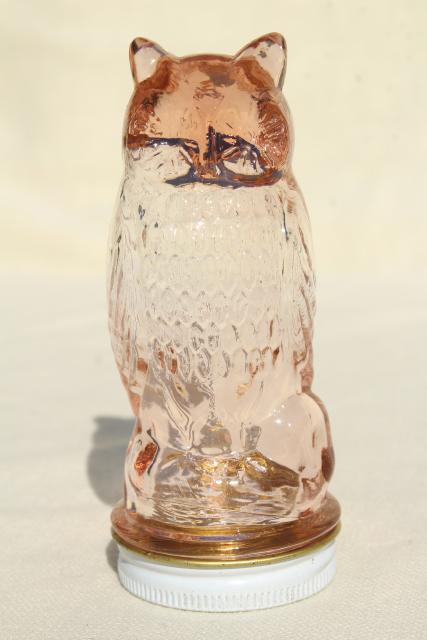 photo of vintage glass owl jar, figural candy container in pink depression glass #3