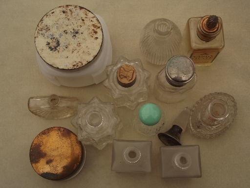 photo of vintage glass perfume bottle collection, old vanity jars and bottles #2