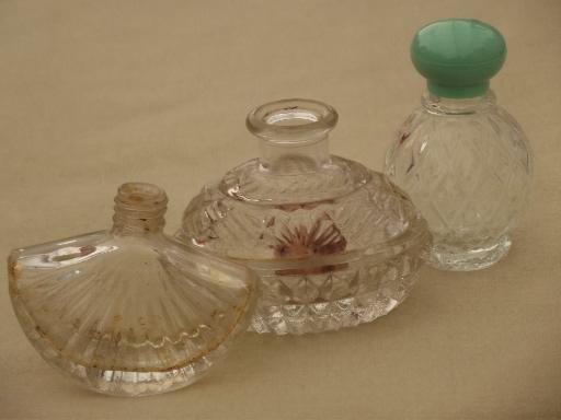 photo of vintage glass perfume bottle collection, old vanity jars and bottles #6