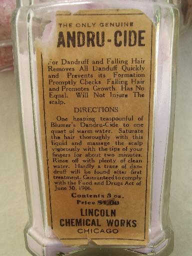 photo of vintage glass pharmacy bottles,  antique 1906 Lincoln Chemical Chicago tag  #7