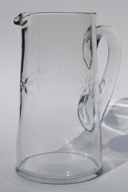 photo of vintage glass pitcher, lemonade or cocktail pitcher w/ wheel cut star starburst pattern #1