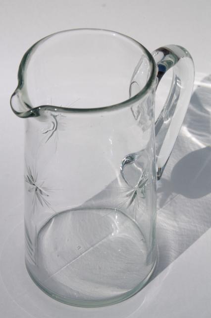 photo of vintage glass pitcher, lemonade or cocktail pitcher w/ wheel cut star starburst pattern #2