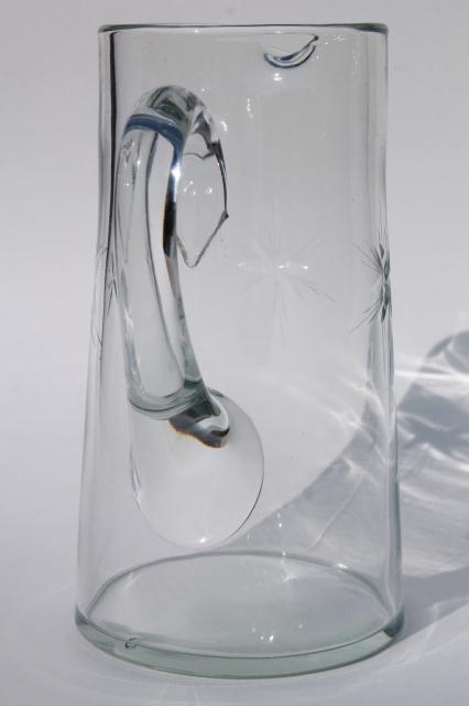 photo of vintage glass pitcher, lemonade or cocktail pitcher w/ wheel cut star starburst pattern #4