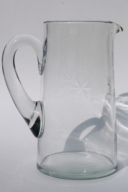 photo of vintage glass pitcher, lemonade or cocktail pitcher w/ wheel cut star starburst pattern #5