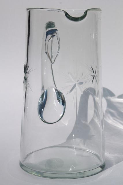 photo of vintage glass pitcher, lemonade or cocktail pitcher w/ wheel cut star starburst pattern #6