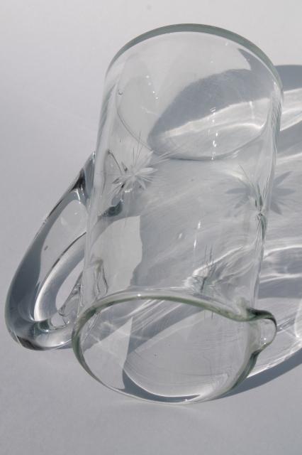 photo of vintage glass pitcher, lemonade or cocktail pitcher w/ wheel cut star starburst pattern #9
