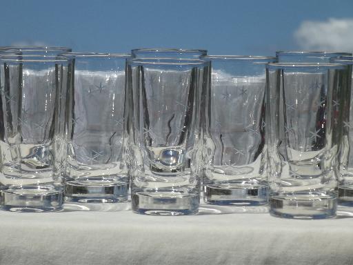 photo of vintage glass pitcher & ten glasses, six-pointed star pattern w/ grey cut stars #2