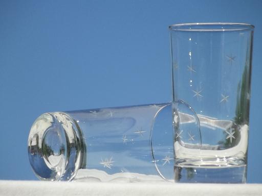 photo of vintage glass pitcher & ten glasses, six-pointed star pattern w/ grey cut stars #3