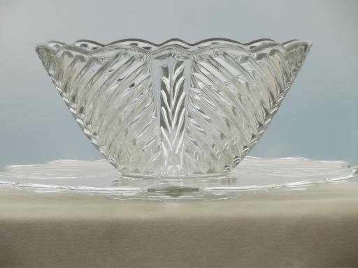 photo of vintage glass punch bowl & underplate, pressed pattern glass #6